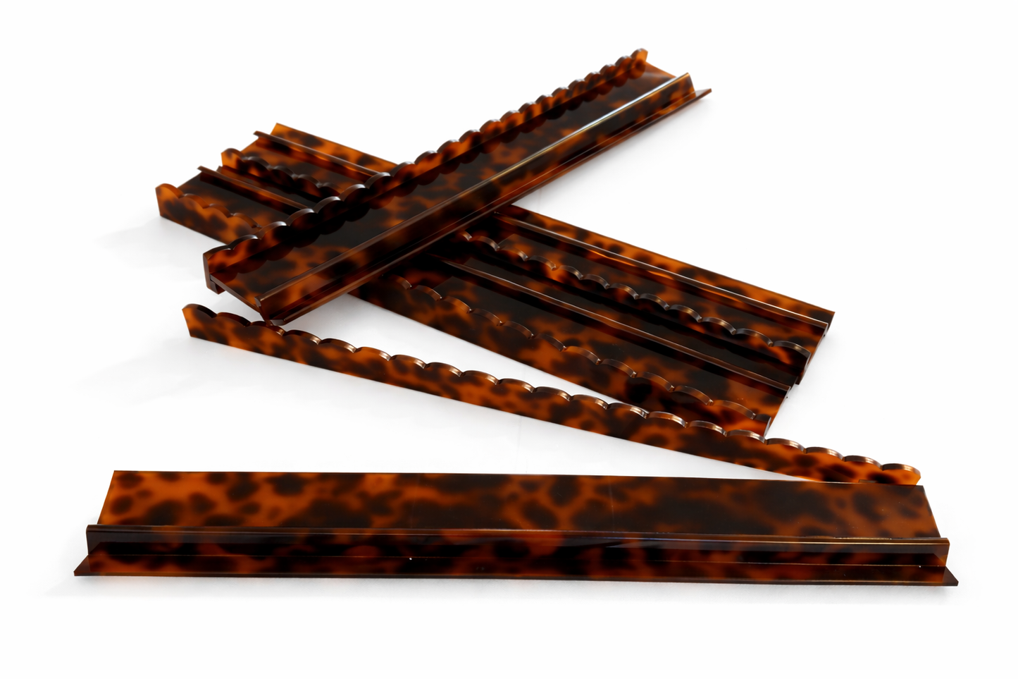 19 inch SCALLOPED TORTOISE SHELL RACKS/PUSHERS