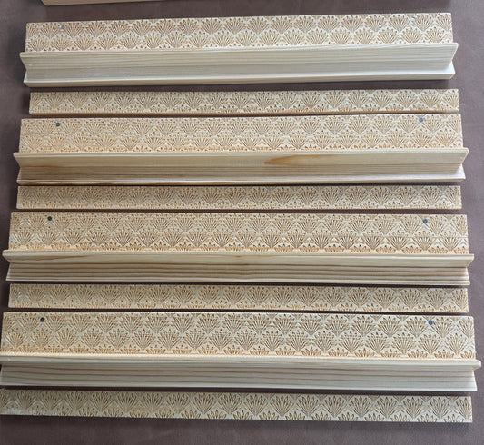 Engraved Natural Pine Wooden Rack & Pushers – 20 Inch Set of 4 Fan Motif